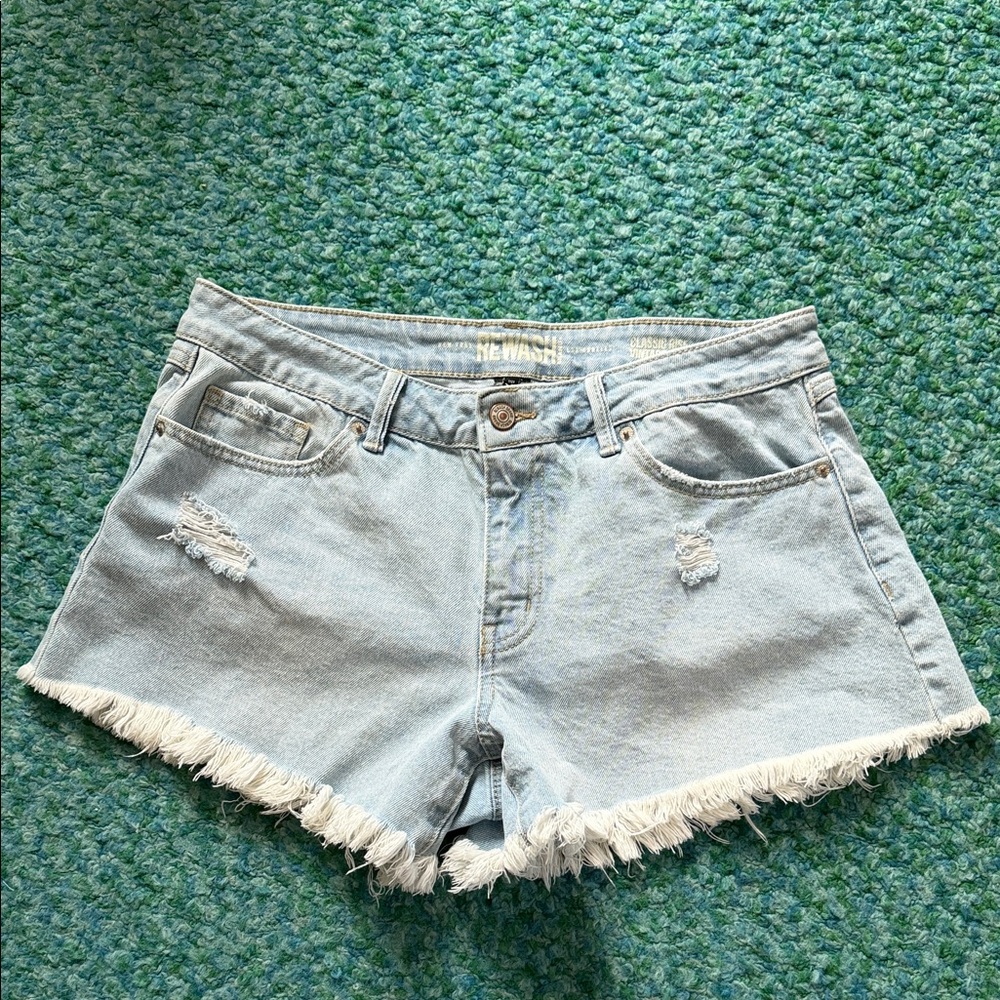 Rewash Light Blue Distressed Frayed Hem Denim Shorts